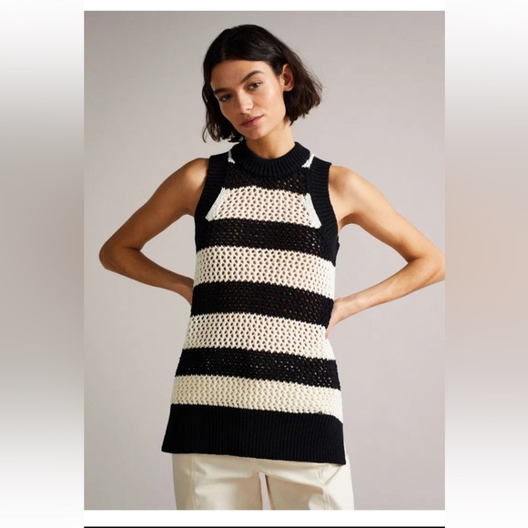 Ted Baker Black and White Striped Knit Tank Top - Picture 2 of 8